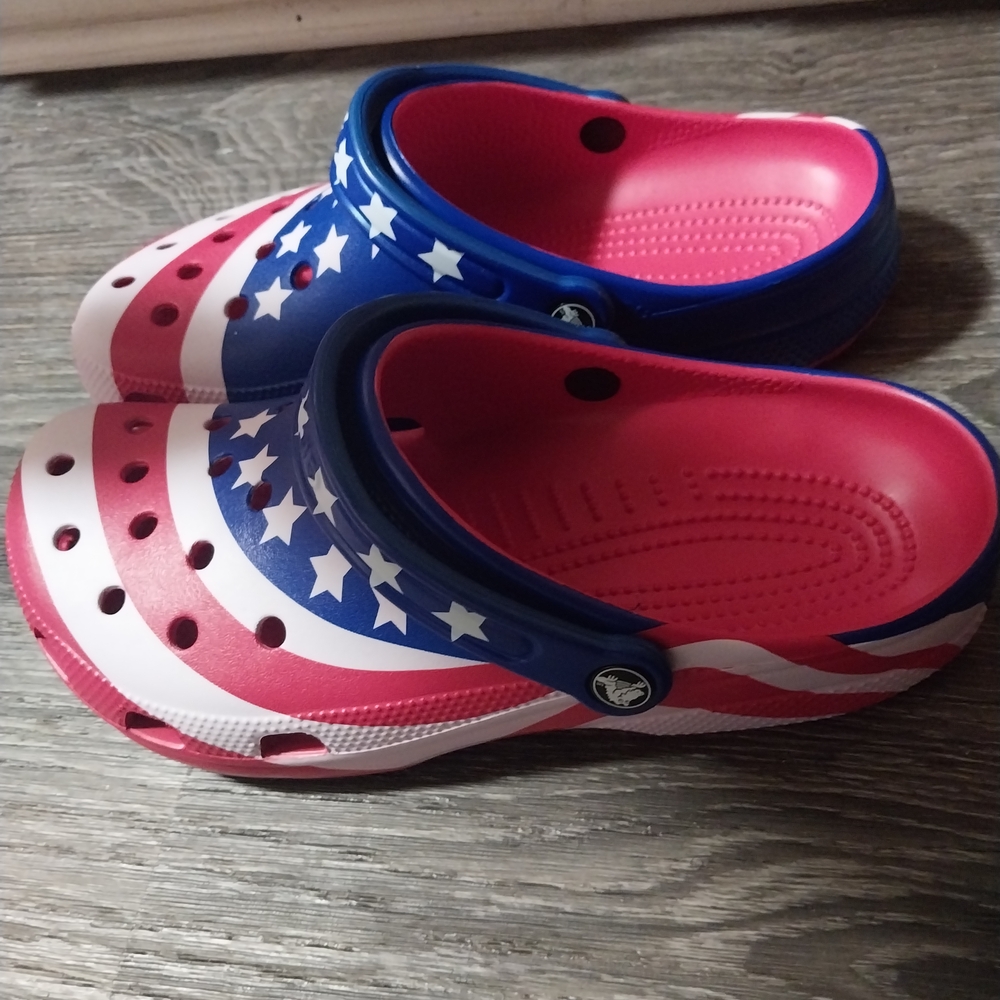 CROCS Patriotic Red White Blue Mules